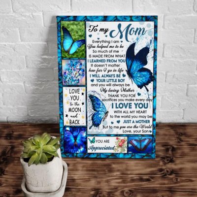 Personalized Blue Butterflies Mom Canvas