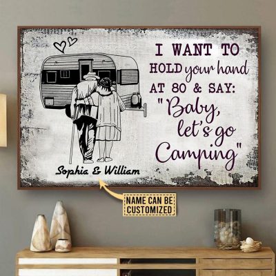 Personalized Couple Wall Art Camping Sketch Hold Your Hand Customized Canvas
