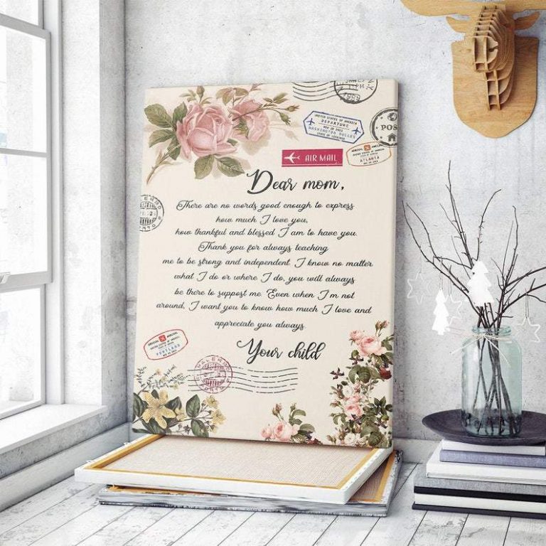 Personalized Floral Air Mail Letter To Mom Canvas