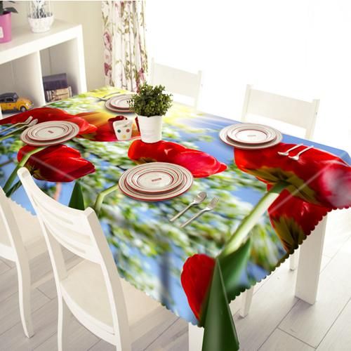 3D Beautiful Red Rose Pattern Waterproof Stunning Tablecloth Table Decor Home Decor