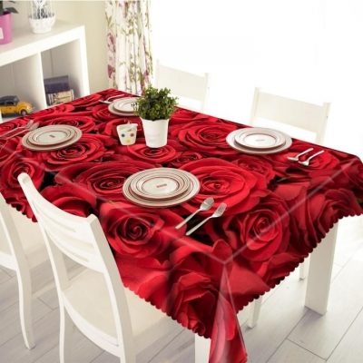 3D Beautiful Red Rose Pattern Waterproof Stunning Tablecloth Table Decor Home Decor