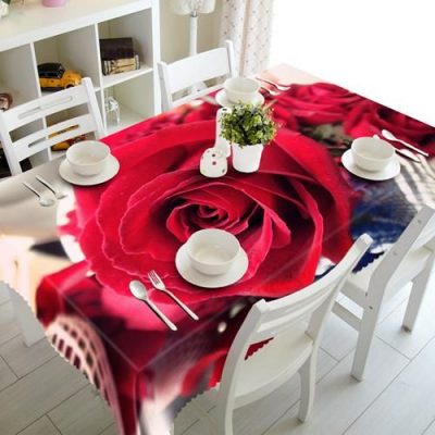 3D Big Red Rose Pattern Waterproof Stunning Tablecloth Table Decor Home Decor