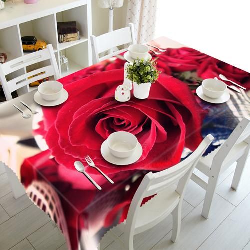 3D Big Red Rose Pattern Waterproof Stunning Tablecloth Table Decor Home Decor