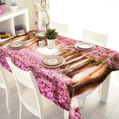 3D Cherry Blossom Road Pattern Waterproof Stunning Tablecloth Table Decor Home Decor