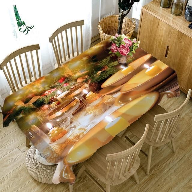 3D Christmas Gold Rectangular And Round Tablecloth Table Decor Home Decor