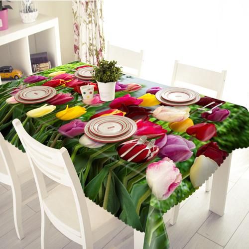 3D Colorful Tulip Pattern Waterproof Stunning Tablecloth Table Decor Home Decor