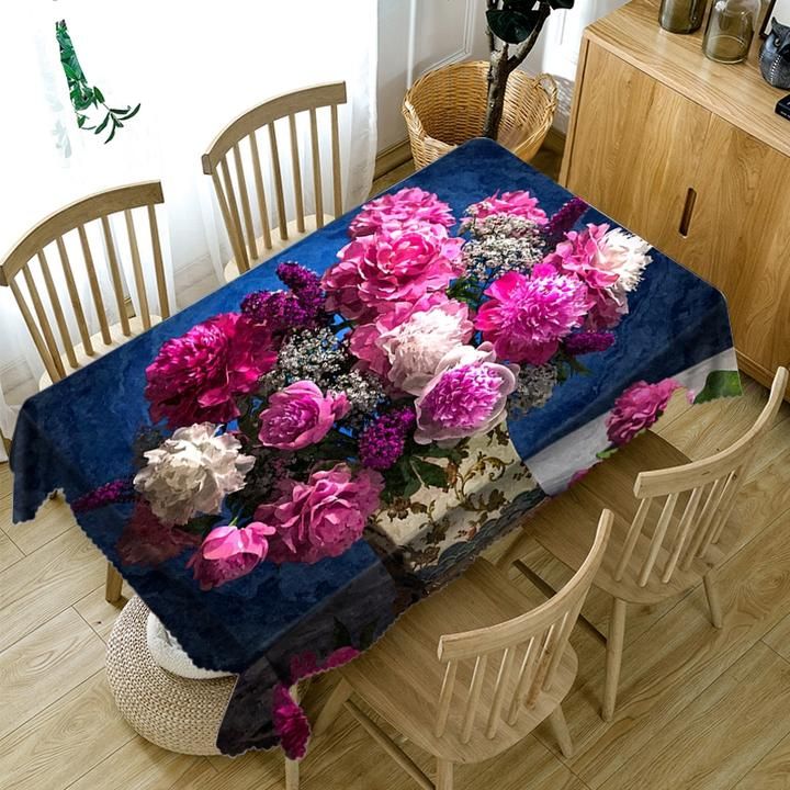3D Colourful Purple Flower Washable Rectangular Tablecloth Table Decor Home Decor