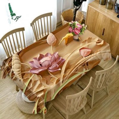 3D Lotus Print Rectangular And Round Tablecloth Table Decor Home Decor