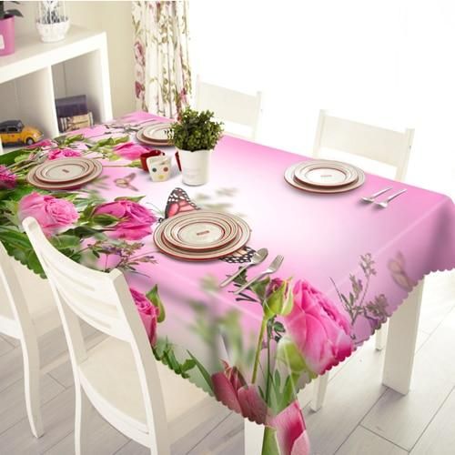 3D Pink Rose Pattern Waterproof Stunning Tablecloth Table Decor Home Decor