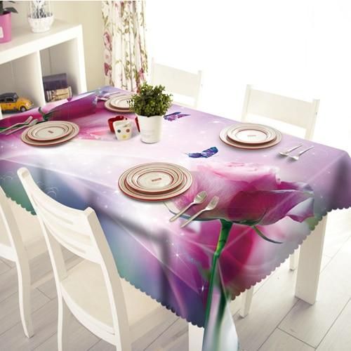 3D Purple Rose Pattern Waterproof Stunning Tablecloth Table Decor Home Decor