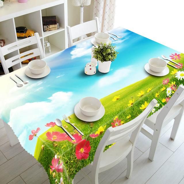3D Tablecloth Beautiful Floral Pattern Polyester Rectangular Table Decor Home Decor
