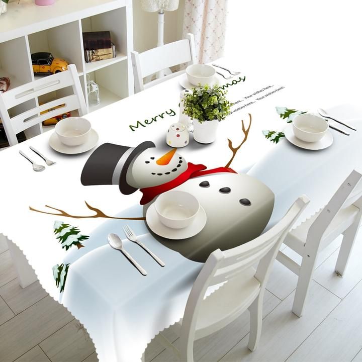 3D Tablecloth Christmas Cute Snowman Print Rectangular Textiles Table Decor Home Decor