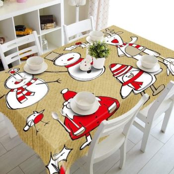 3D Tablecloth Christmas Print Rectangular Cute Snowmen Textiles Table Decor Home Decor