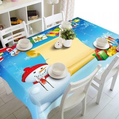 3D Tablecloth Christmas Print Rectangular Textiles Cute Snowman Table Decor Home Decor