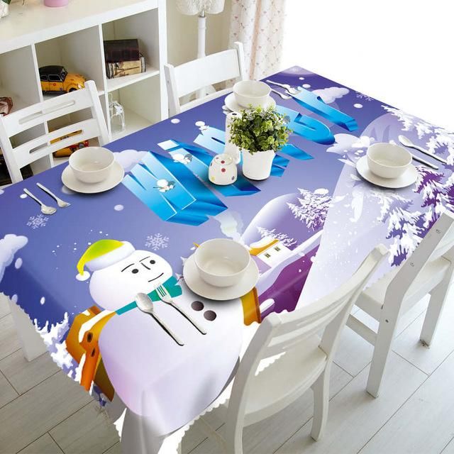 3D Tablecloth Christmas Trees Snowman Print Rectangular Textiles Table Decor Home Decor