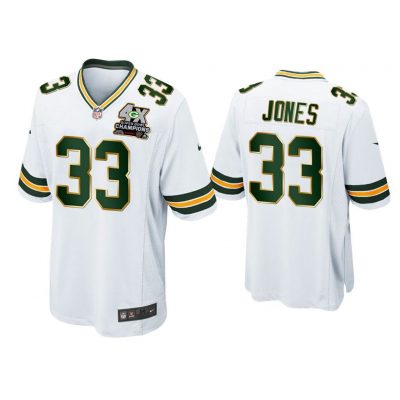 Aaron Jones Green Bay Packers White 4X Super Bowl Champions Patch Game Jersey