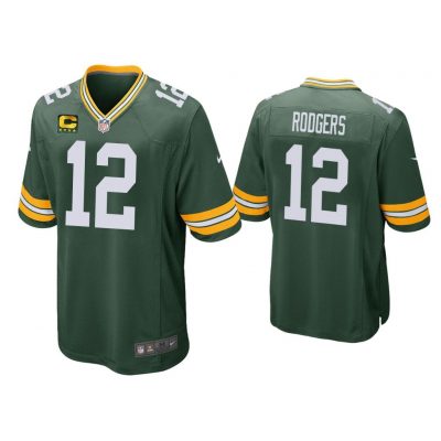 Aaron Rodgers Green Bay Packers Green Game Captain Patch Jersey