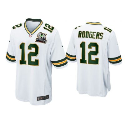 Aaron Rodgers Green Bay Packers White 4X Super Bowl Champions Patch Game Jersey