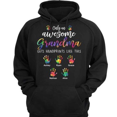 Awesome Grandma Gets Handprints Personalized Hoodie Sweatshirt