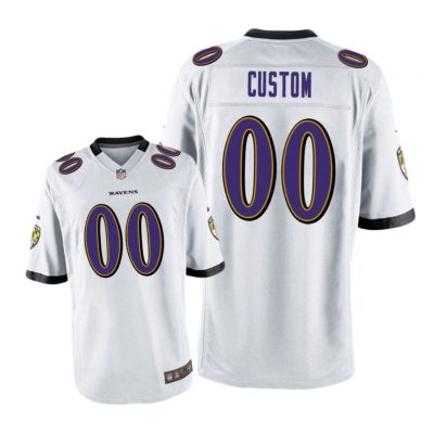 Baltimore Ravens #00 White Men Custom Game Jersey