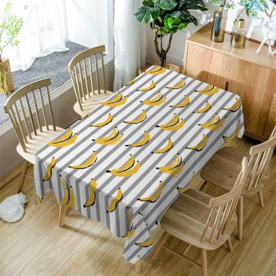 Banana And Grey Stripe Fruit Rectangle Tablecloth Table Decor Home Decor