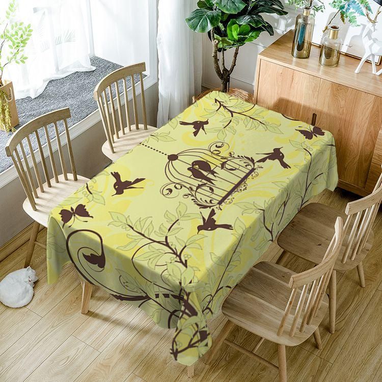 Beautiful Grey Birds Birdcage Yellow Rectangle Tablecloth Table Decor Home Decor