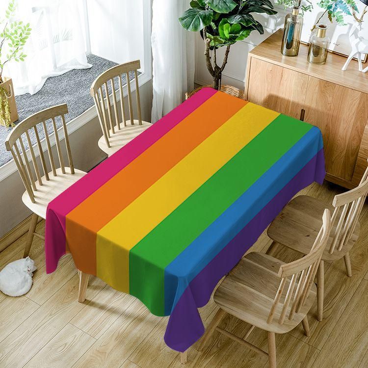 Beautiful Pastel Rainbow Fabric Rectangle Tablecloth Table Decor Home Decor