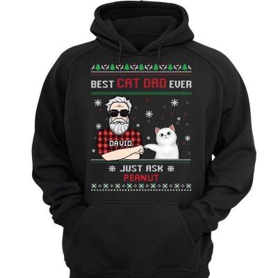 Best Cat Dad Ever Christmas Personalized Hoodie Sweatshirt
