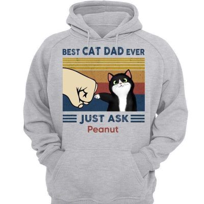 Best Cat Dad Fluffy Cat Personalized Light Color Hoodie Sweatshirt
