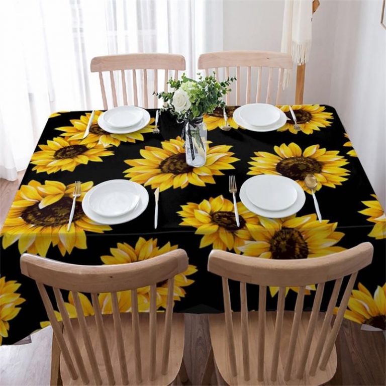 Black Backdrop Yellow Blooming Sunflower Vibrant Summer Rectangle Floral Tablecloth Table Decor Home Decor