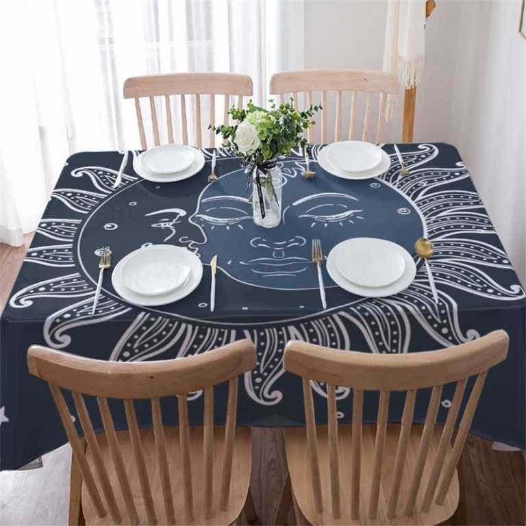 Black White Zodiac Signs Popular Bohemian Sun Moon Tattoo Design Rectangle Tablecloth Table Decor Home Decor