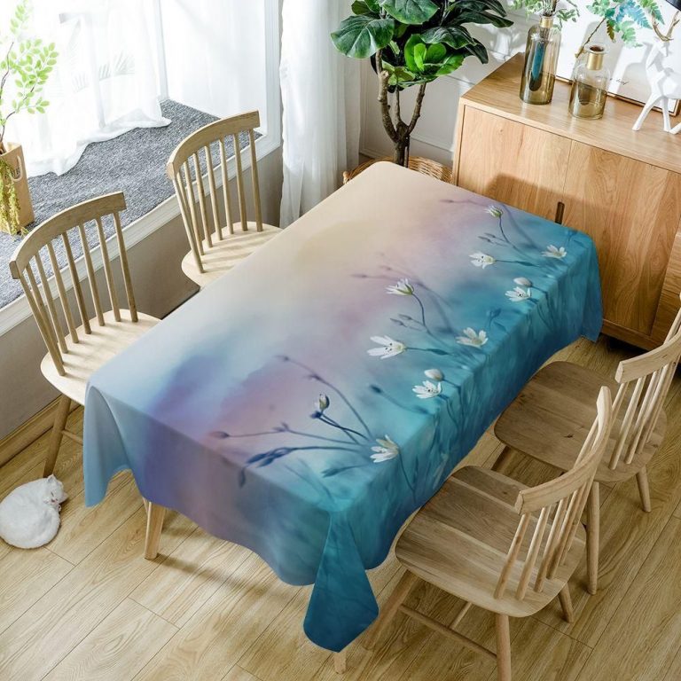 Blue Backdrop Snowy White Grass Flowers Rectangle Tablecloth Table Decor Home Decor