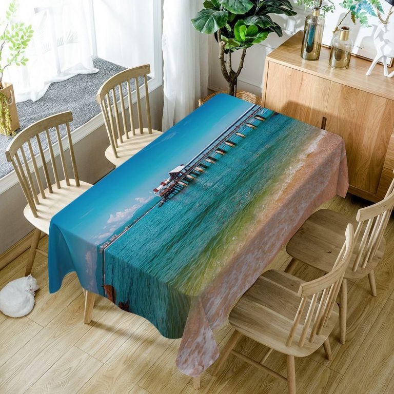 Blue Beach Coastal Plank Road Rectangle Tablecloth Table Decor Home Decor