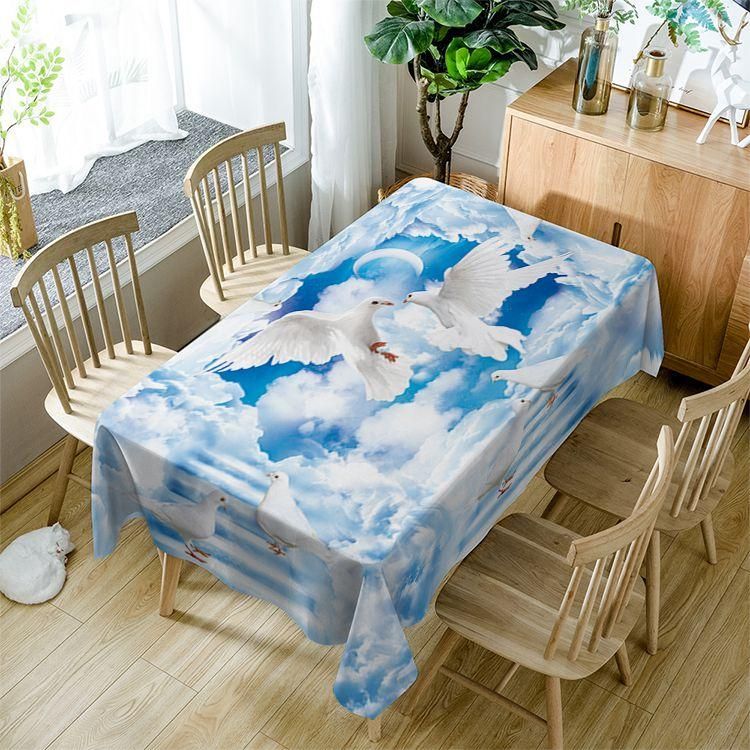 Blue Sky Clouds Pigeon Tablecloth Rectangle Tablecloth Table Decor Home Decor
