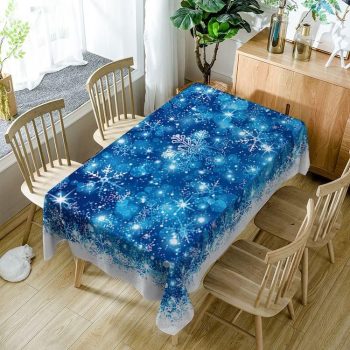 Blue White Snowflake Christmas Holiday Rectangle Tablecloth Table Decor Home Decor