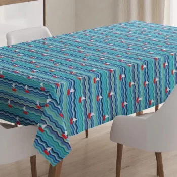 Boats On Abstract Waves 3D Printed Tablecloth Table Decor Home Decor