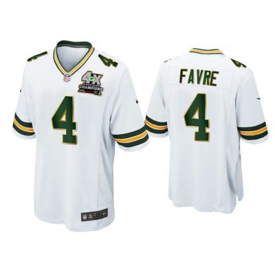 Brett Favre Green Bay Packers White 4X Super Bowl Champions Patch Game Jersey