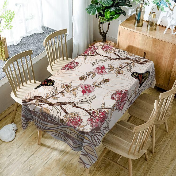 Butterfly Flower Vintage Flower Branches Rectangle Tablecloth Table Decor Home Decor
