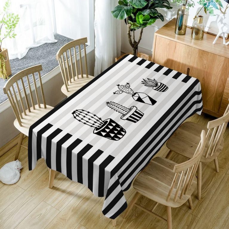 Cactus Black White Stripe Plant Rectangle Tablecloth Table Decor Home Decor