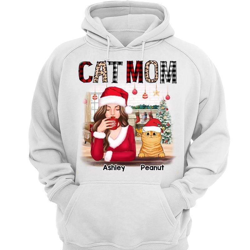 Cat Mom With Peeking Fluffy Cats Christmas Personalized Hoodie Sweatshirt