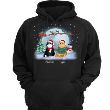 Cats In Christmas Moonlight Personalized Hoodie Sweatshirt