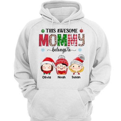 Christmas Awesome Mom Grandma Belongs Cute Kids Personalized Hoodie Sweatshirt
