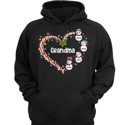 Christmas Mom Grandma Heart Snowman Personalized Hoodie Sweatshirt