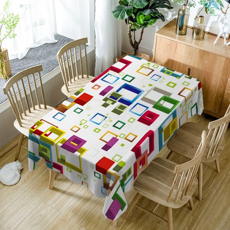 Colorful Squares Tablecloth Abstract Geometric Art Rectangle Tablecloth Table Decor Home Decor