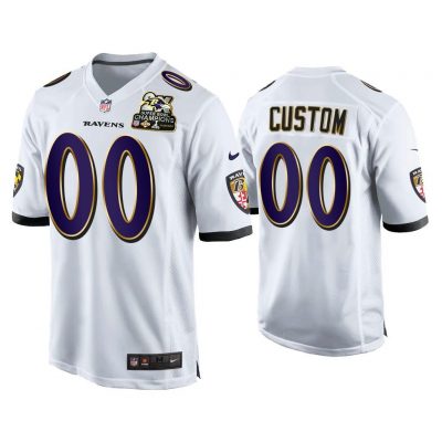 Custom Baltimore Ravens White 2X Super Bowl Champions Patch Game Jersey