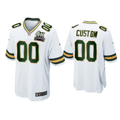 Custom Green Bay Packers White 4X Super Bowl Champions Patch Game Jersey