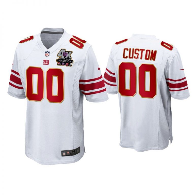 Custom New York Giants White 4X Super Bowl Champions Patch Game Jersey