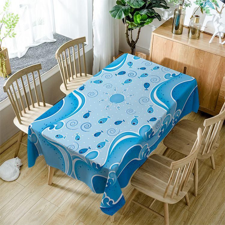Cute Cartoon Blue Fish Underwater Rectangle Tablecloth Table Decor Home Decor