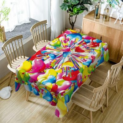 Cute Cartoon Colorful Heart Shaped Rectangle Tablecloth Table Decor Home Decor