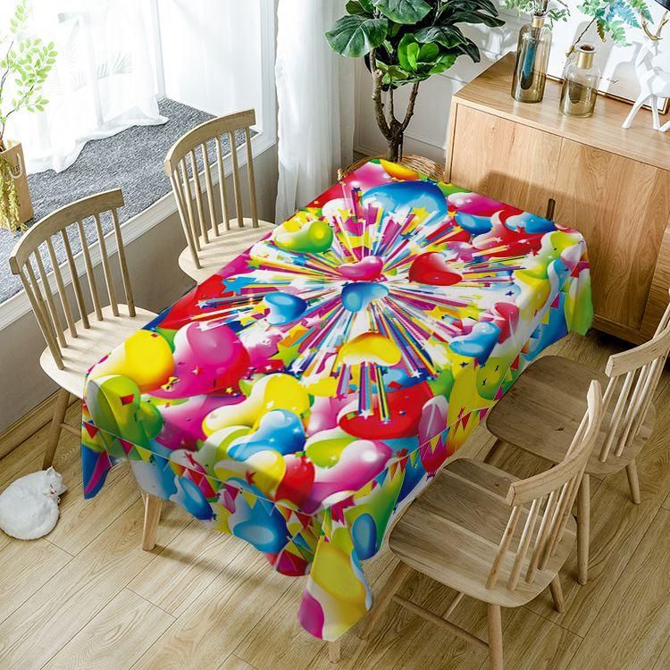 Cute Cartoon Colorful Heart Shaped Rectangle Tablecloth Table Decor Home Decor